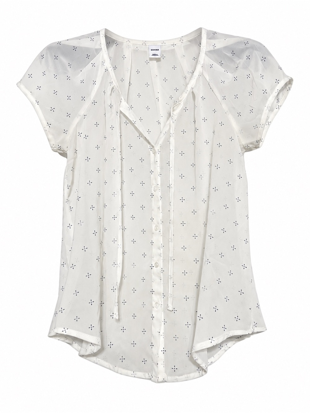 Old Navy White Eyelet-Print Short Sleeve Button Blouse